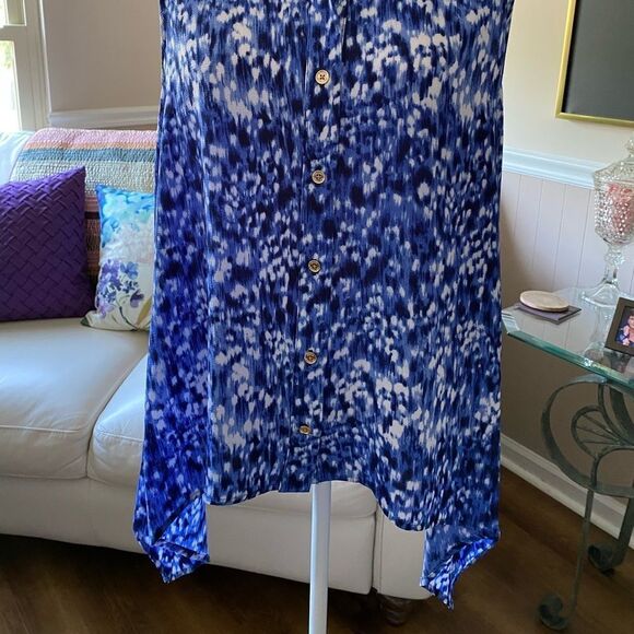 NWT Michael Michael Kors Abstract Blue Sleeveless Tunic Top | Size M | Chic - Picture 3 of 9
